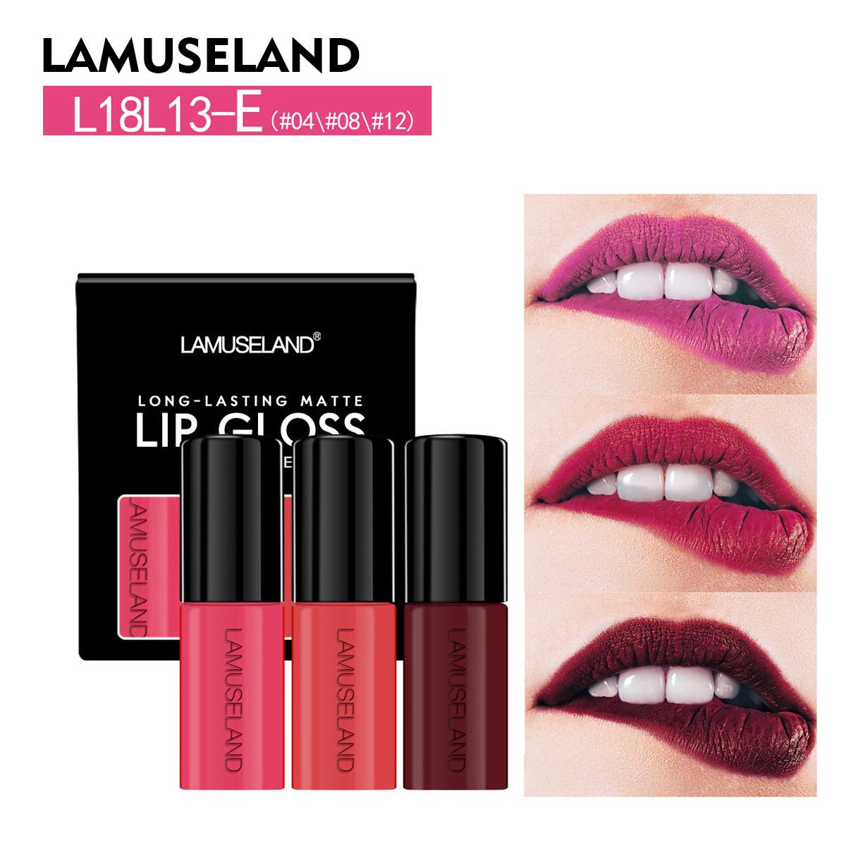 

LAMUSELAND 3 шт./набір. Симпатична міні-водостійка довготривала рідка помада, матовий блиск для губ 3,5 г x 3