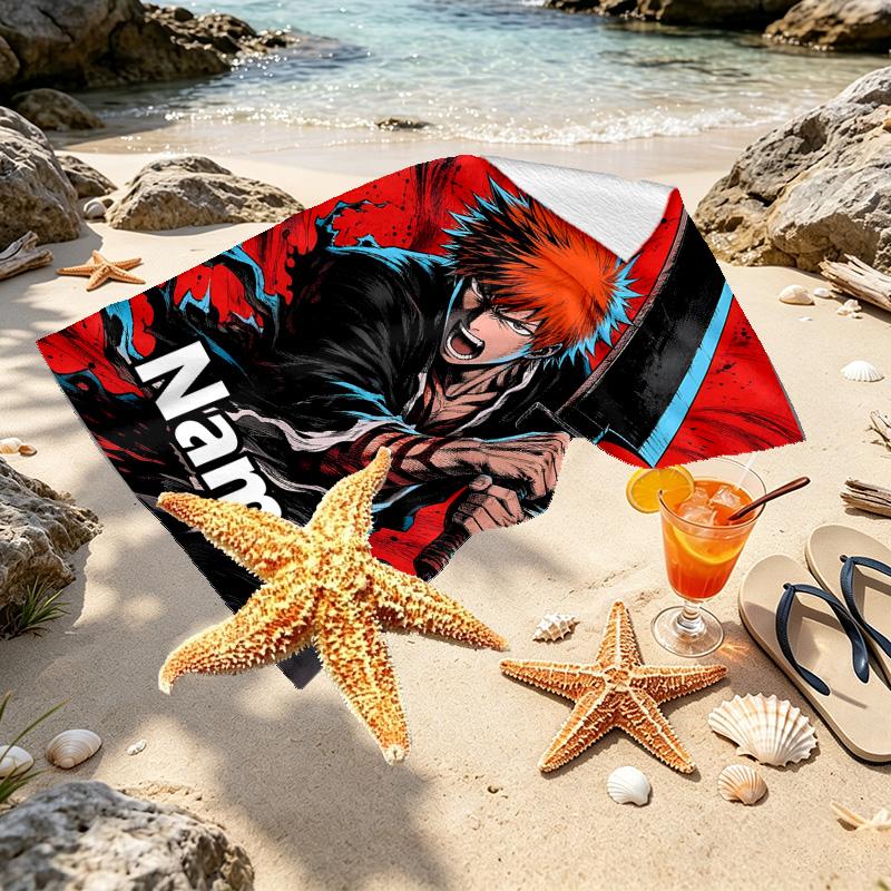 Custom Name Personalized BLEACH Print Beach Towel, for Trip Camping Beach Party Home Decor, Birthday Gift for Family & Friends