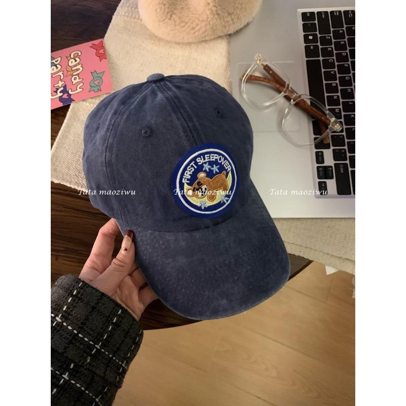 Pink Love Baseball Cap for Women Korean Style Big Head Cap Soft Top Cute Cat Hat Trendy Face