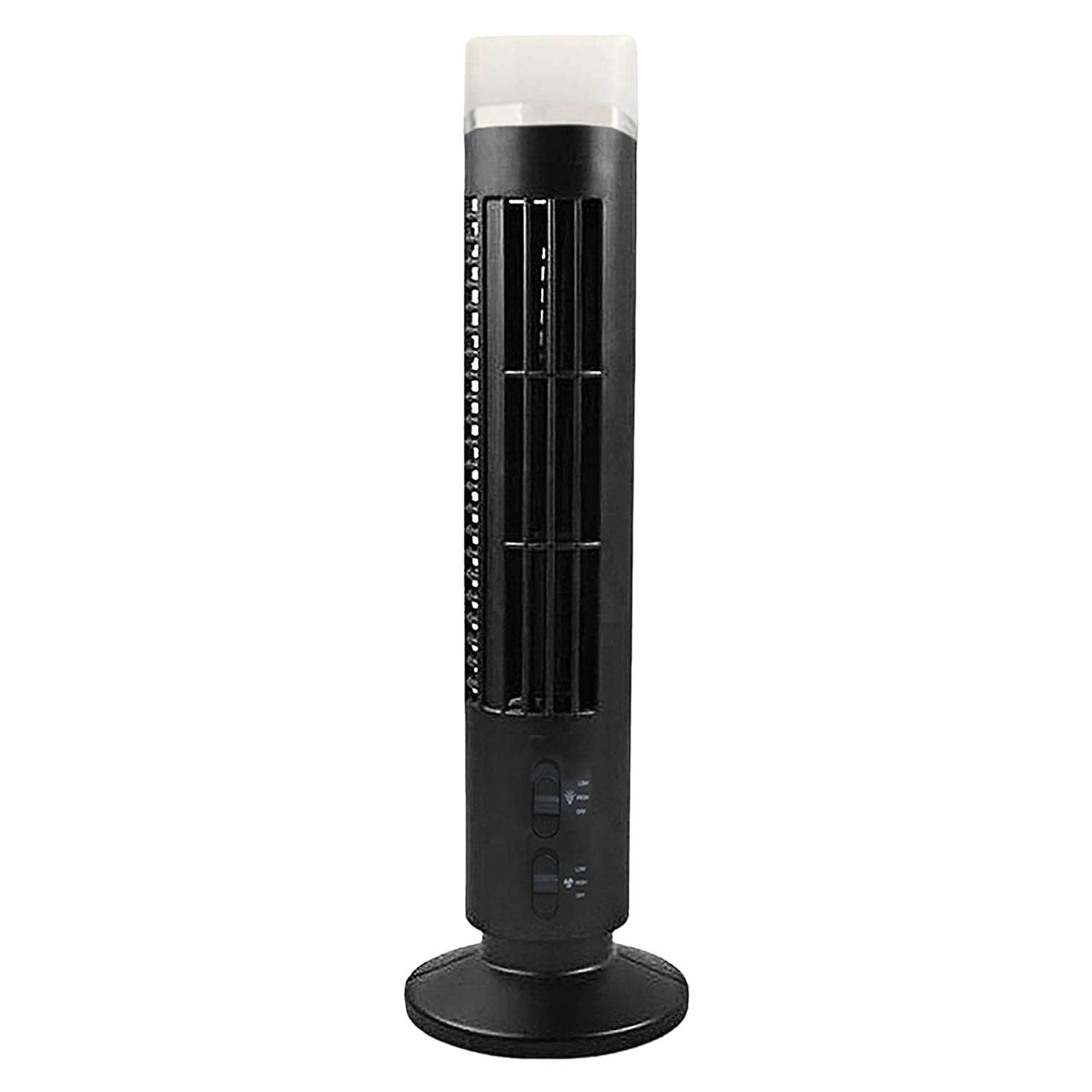 

Desktop Tower Fan 3W Tower Air Cooler Bladeless with Light USB Plug-in Or Battery Powered 2-speed for Travel Sports чорний