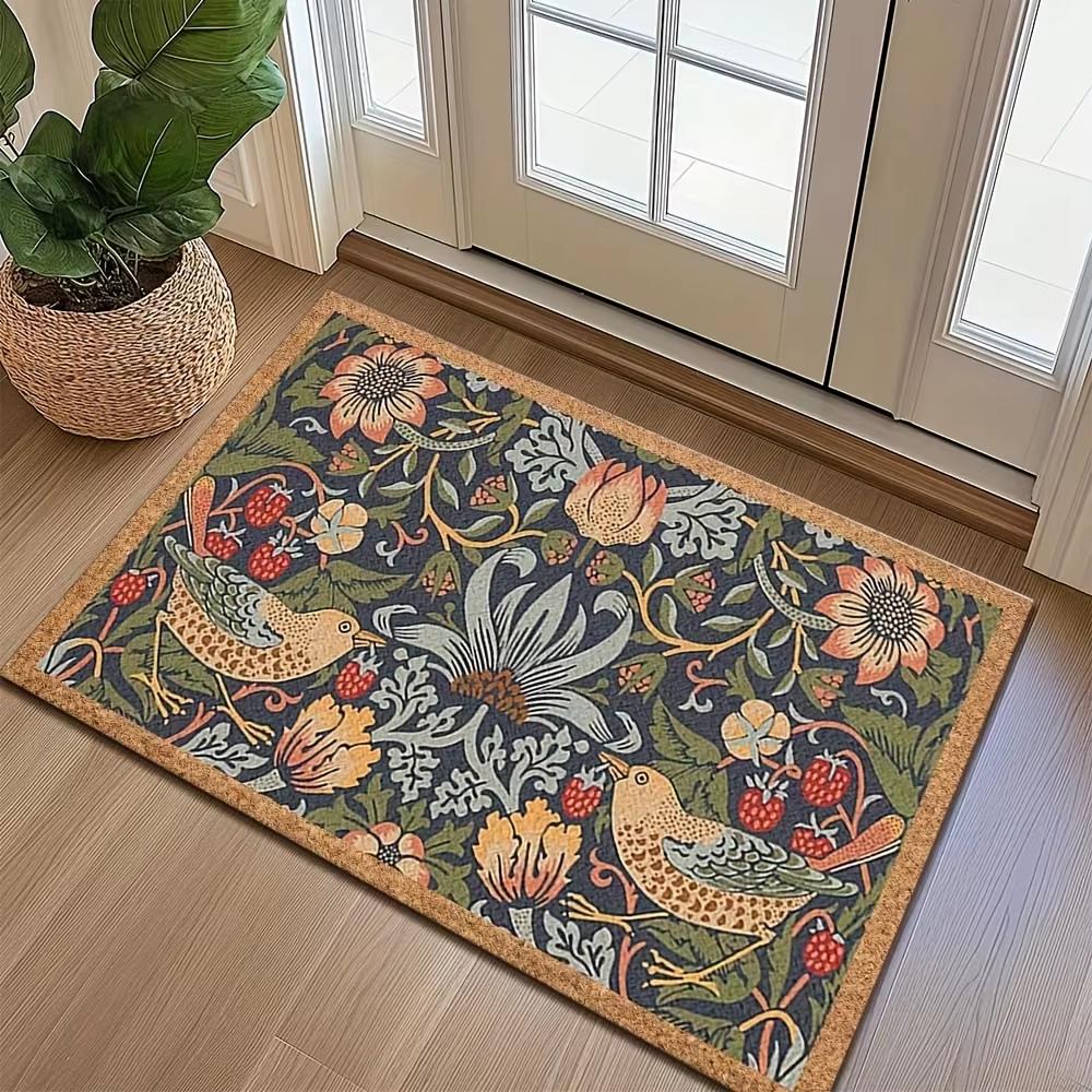 William Morris Stijl Bloemrijk Vogel Deurmat, Antislip Absorberend Entree Tapijt voor Binnen Buiten Decor 40x60cm 16x24inch