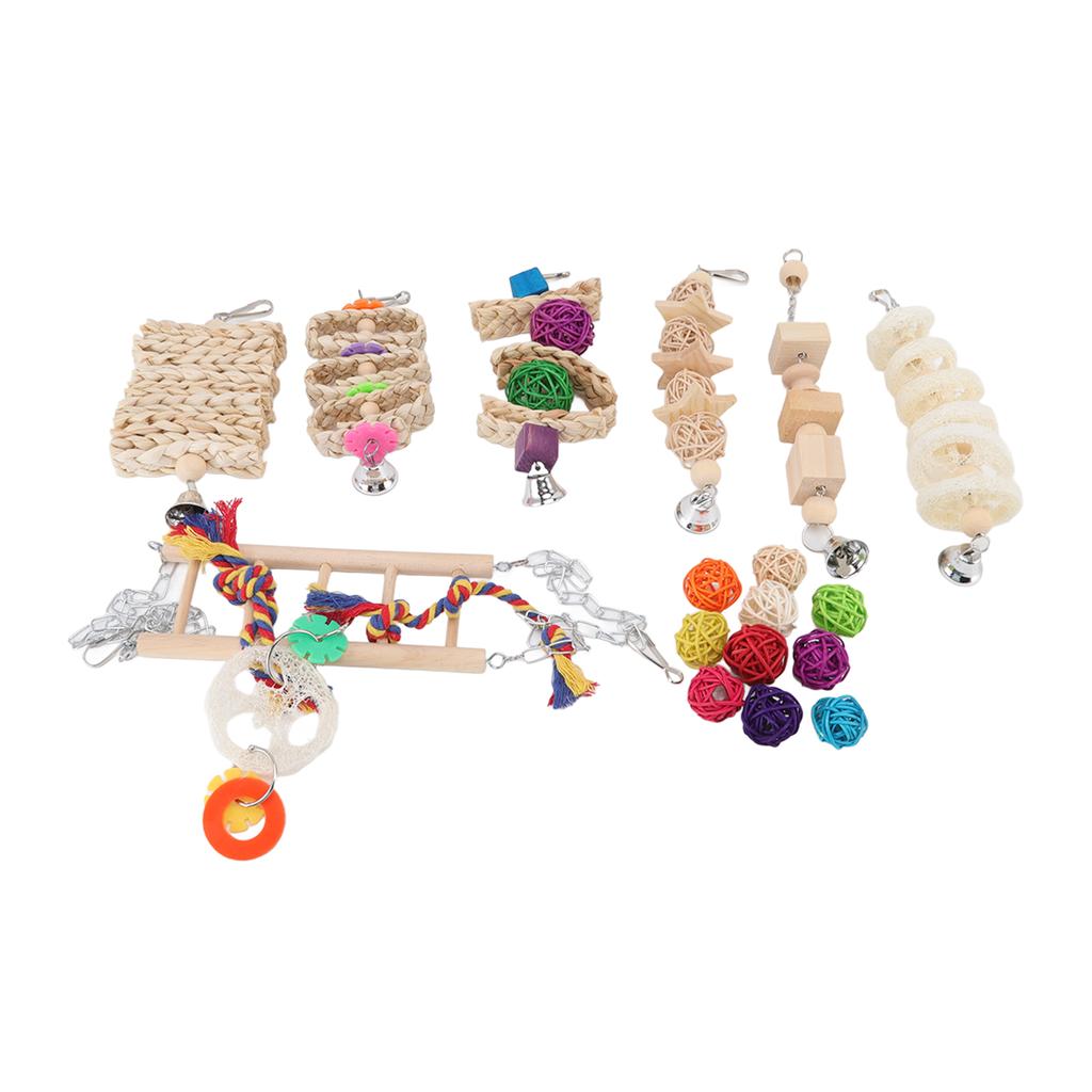 Bird Toys Colorful Climbing Bridge Parrots Swing Chewing Toy with Bell for Parakeets Cockatiels