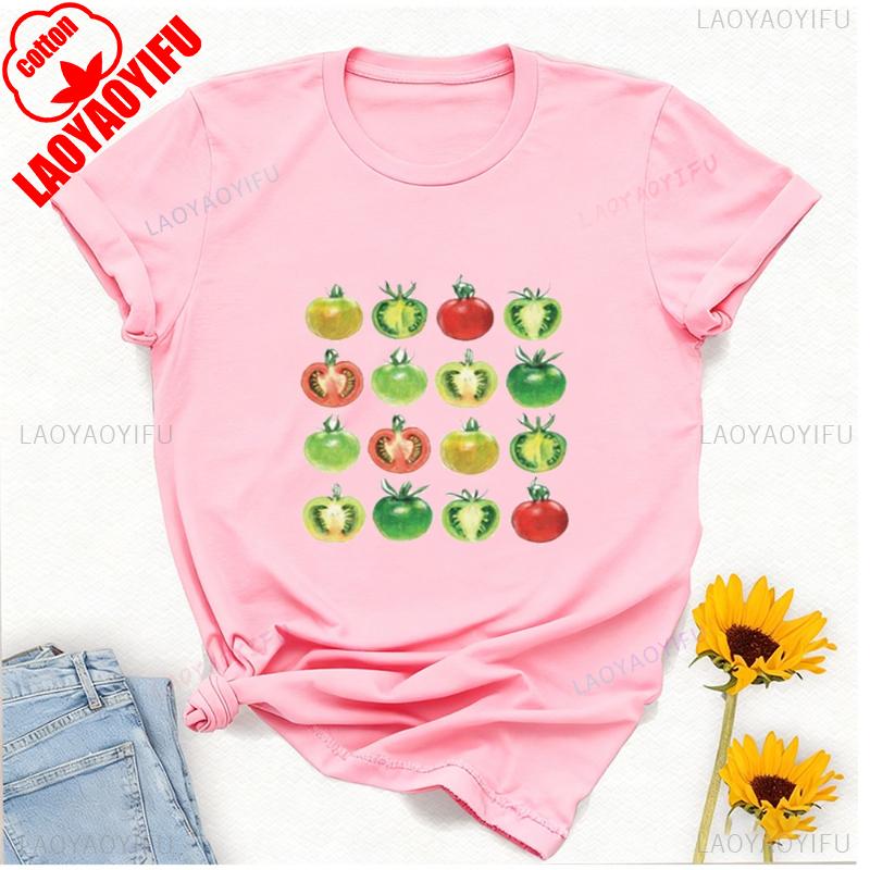 

Tomato Vegetable Print Clothing Cottage Core Farmcore Tee Gardening Gift Foodie Loose Casual Graphic T Shirt Clothes for Women S