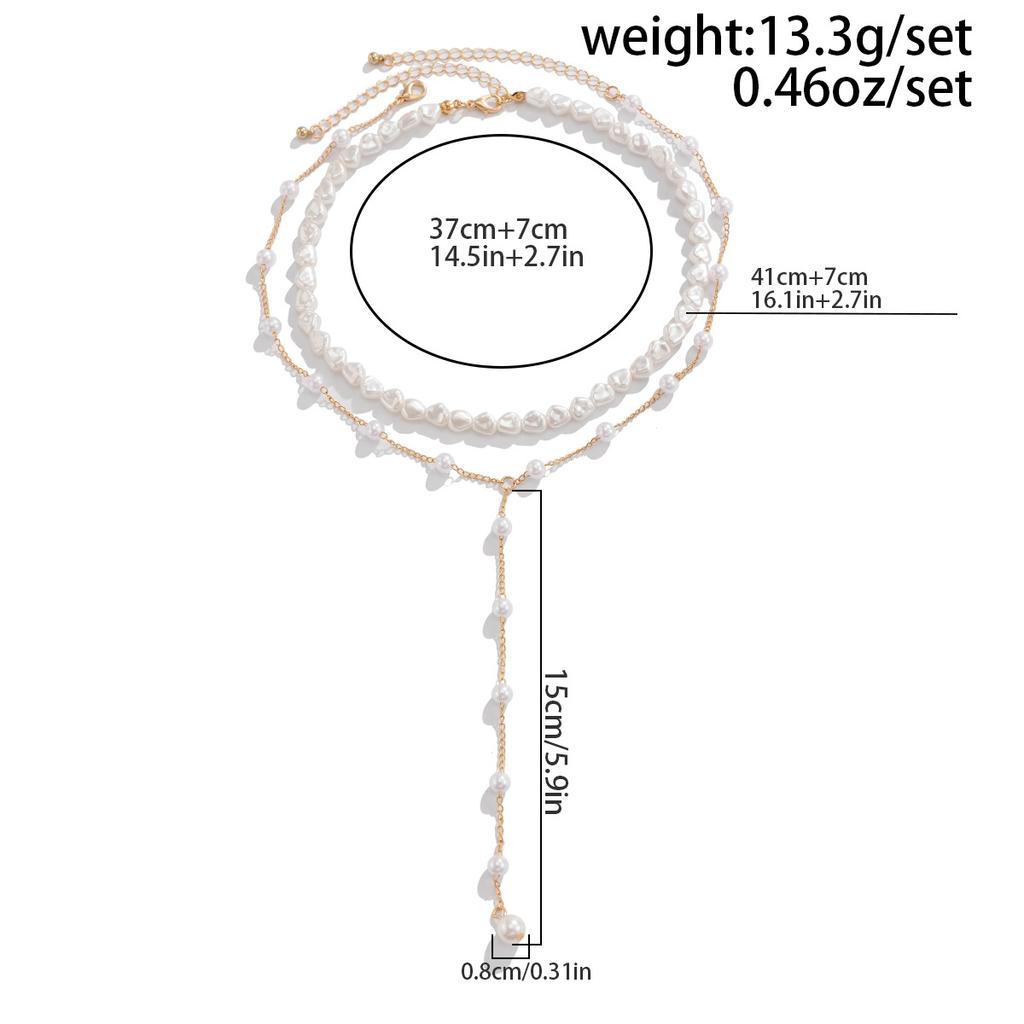 Premium Feeling Pearl Beaded Multi-Layer Collarbone Chain Personalised Y Shape Pearl Tassel Necklace Set