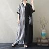 DIMANAF 2025 Summer Women Plus Size Dress Basic Casual Dress Loose Vintage Printing Long Beach Short Sleeve Dress
