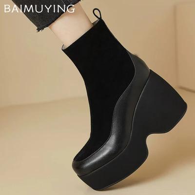 Platform Suede Women Ankle Boots Chunky Designer High Heels Shoes New Brand 2025 Trend Winter Classic Fad Goth Botas De Mujer