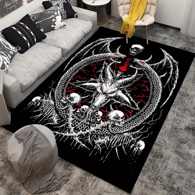 Epic Dragon Skull Rug for Gothic Decor | Unique Fantasy Art Carpet | Dark Theme Living Room Accessories Skid Resistant Carpet