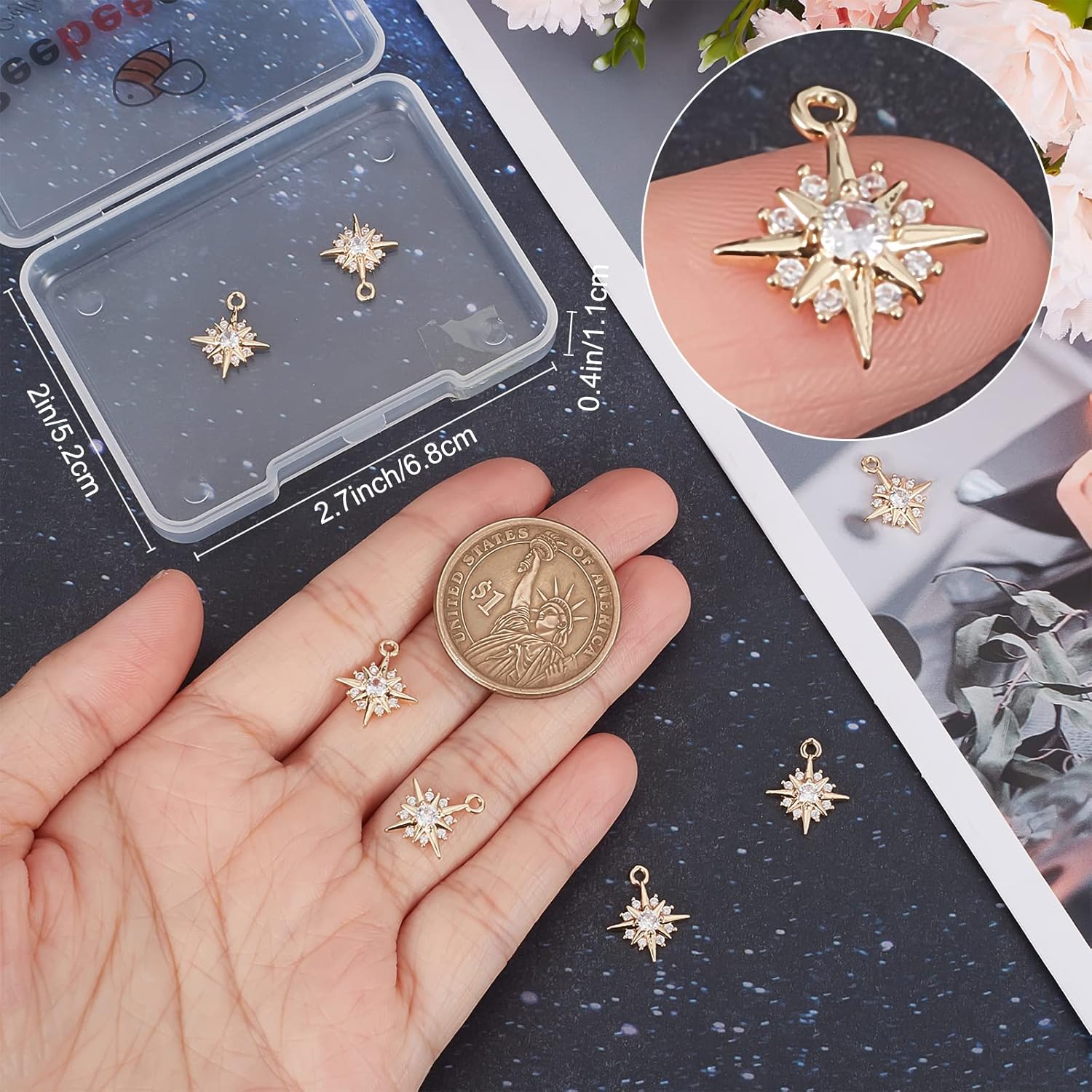 Beebeecraft 14 шт. Подвески-звезды 14K позолоченные Цирконий Подвески-Полярная звезда для DIY Ожерелья Серьги Свадебная годовщина Летняя вечеринка