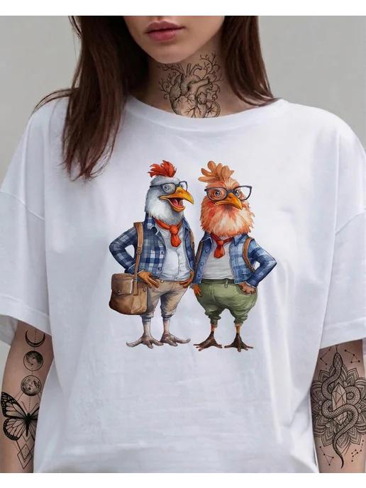 Business Chickens T-shirt. Summer print 4XL