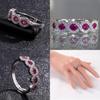 Elegant Ruby Right Hand Ring With Silver Eternal Bridal Wedding Band