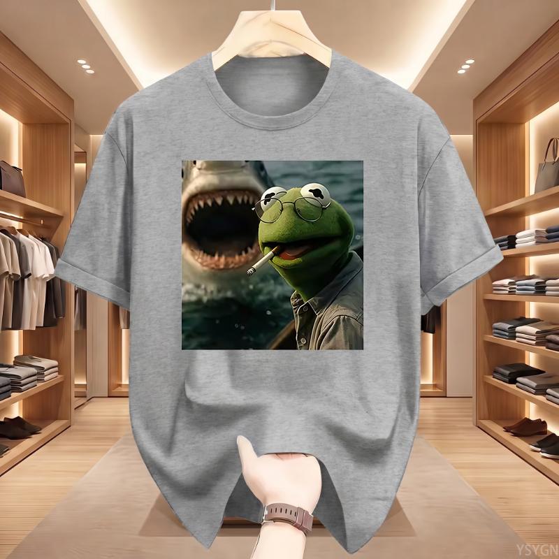Dark Humor Frog Shark Graphic Funny Meme Tshirt Unisexs Clothing Fashion Tshirts Cotton Casual Short Sleeve T Shirts Streetwear