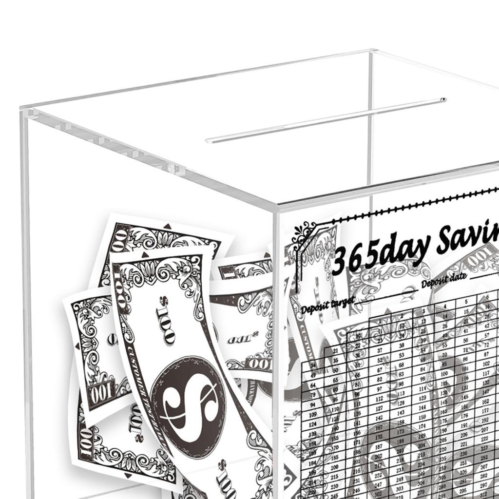 Yousheng Clear Acrylic Money Saving Box Unbreakable Piggy Bank 365 Days Cash Vault Saving Challenge Box Must Break to Open Money Bank to Save 10K