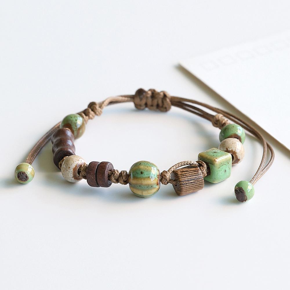 Armband mit Keramikperlen im Bohème-Stil für Damen und Herren, handgefertigt, geflochtenes Seilarmband, Partnerschmuck, Geschenke, verstellbar