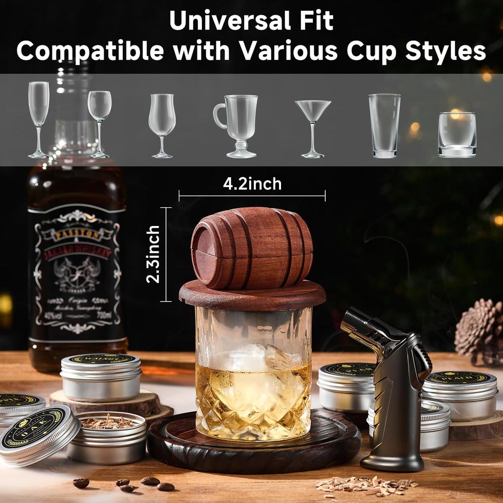 Wine Barrel Cocktail Smoker Kit Whiskey Wooden Smoked Wood Hood Smoker Bourbon Whiskey Old Fashioned Drink Smoker Bar Kitchen