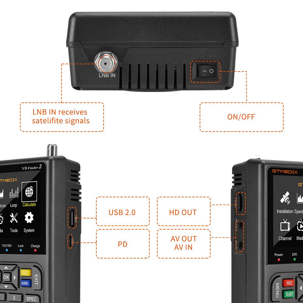 GTMEDIA V8 Finder 2 Handheld Satellite Meter DVB S2/S2X Signal Tester for Dish Alignment
