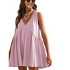 Women Sleeveless V Neck Solid Mini Flowy Tank Dress with Pockets Casual Loose Pleated A Line Beach Holiday Short Dresses