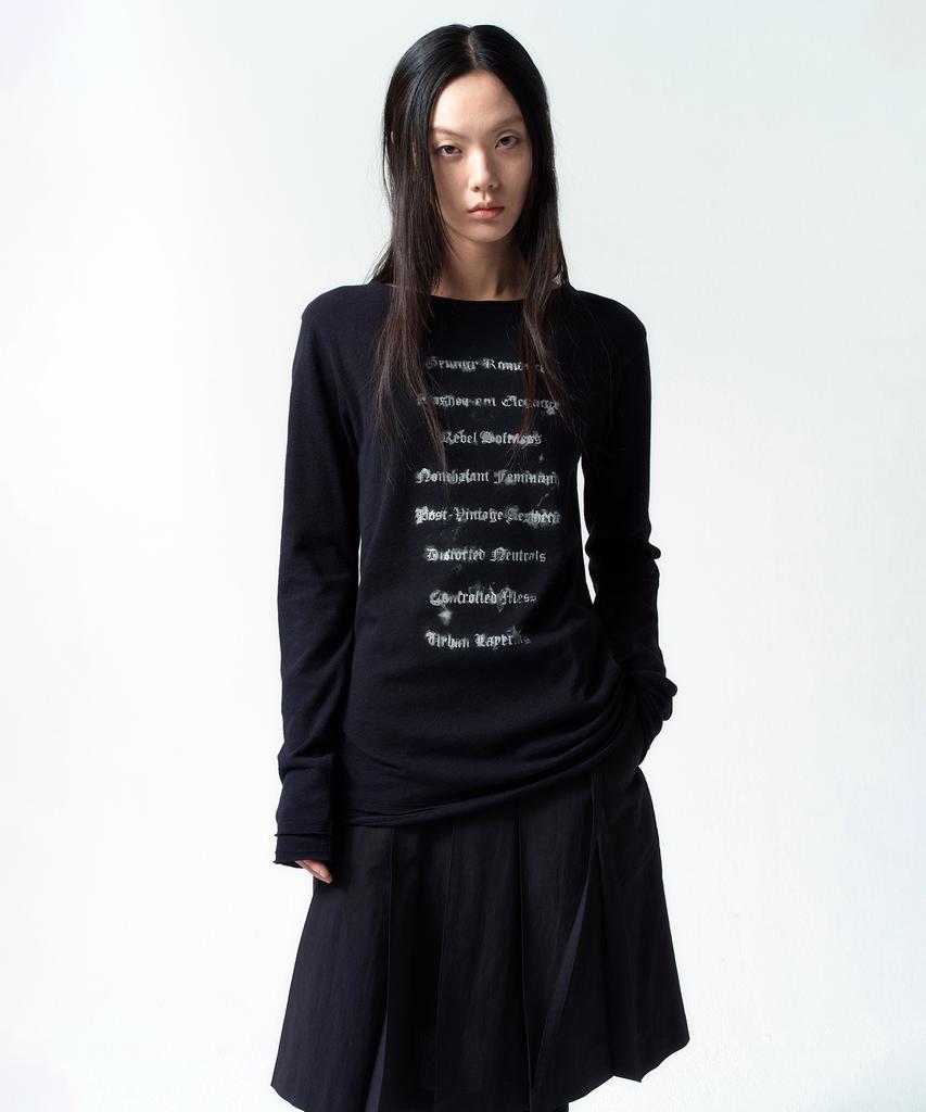 INSILENCE WOMEN Lettering Cotton Linen Long Sleeve Black