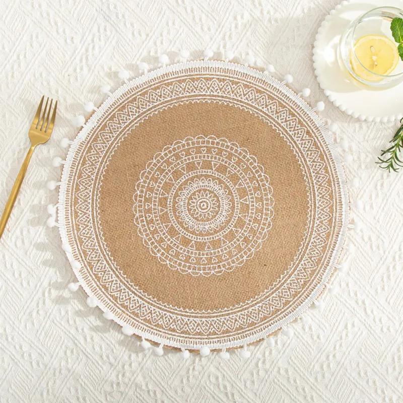Nordic Style Simple Hand Woven Jute Placemat Plate Mat Retro Restaurant Cotton Linen Decorative Mat Shooting Prop Vase Mat YLE447
