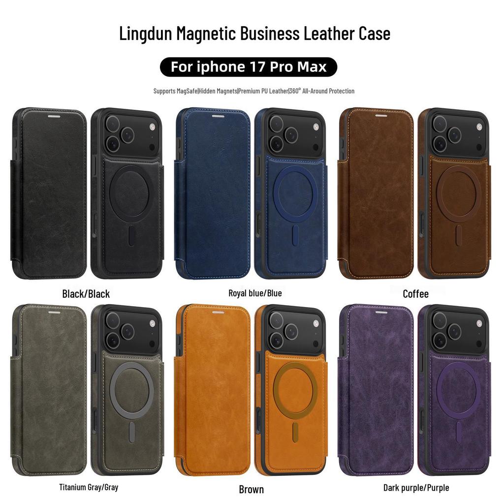 Magnetic Charging Flip Leather Case for Apple iPhone Pro Max (17/16/15/14) - Full Coverage & Anti-Theft