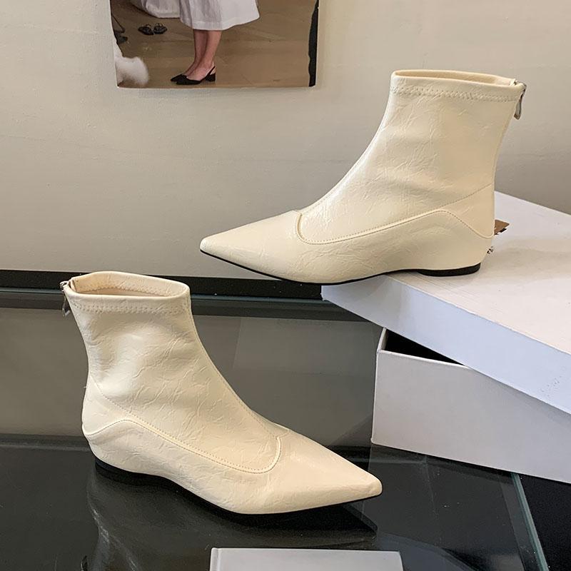 Fashion Fashion Shoes With Height Increasing Women Ankle Modern Boots Pointed Toe Ladies Stretch Short Boots Female Zippers Shoes Lady