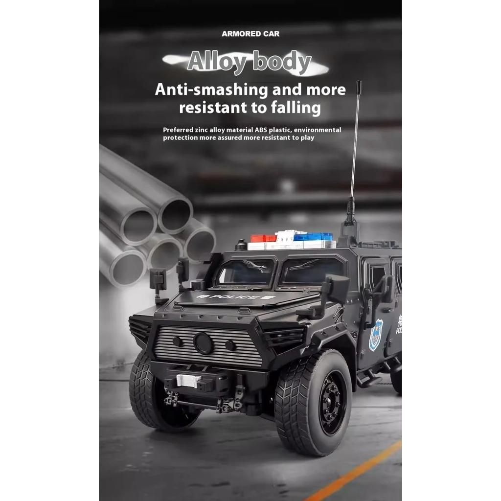 1/18 Dongfeng M-Terra Armored Vehicle SWAT Alloy Off Road Diecast Model Sound Light Pull Back Toy Trendy Ornament Gift for Boy
