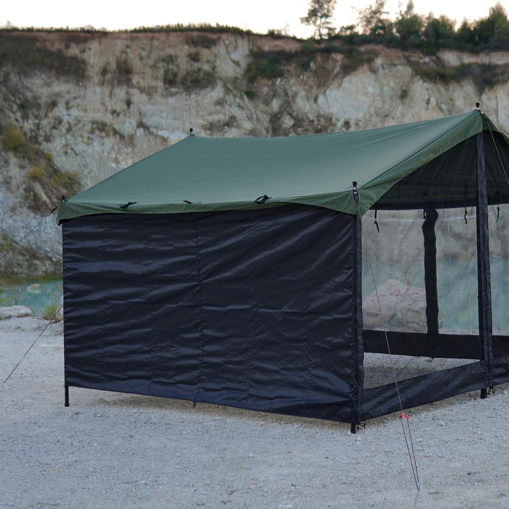 GOGlamping HENKAKU Tarp Zelt TC DIY Wandoptionen [Netz/TPU/Oxford] [Vorne/Seite] DIY Quadratisches Tarp TC Tarp für Solo-Camping, Kompakt und für den Außenbereich