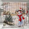 Cortina de Chuveiro de Natal, Boneco de Neve de Inverno Papai Noel Caminhão Rústico Floco de Neve Árvore de Natal Pássaro Vermelho Decoração de Banheiro