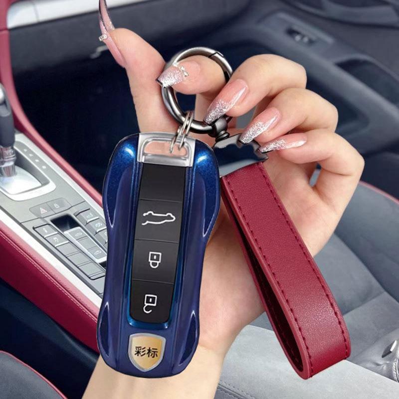For Gentian Blue Porsche Key Fob Cover, Compatible with Porsche 911 Cayenne Panamera Macan Protector Sleeve Accessories