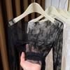 Women's Round Neck Lace Ultra-Thin Camisole Fashion Inner Wear Sheer Chiffon High-End Transparent Mesh Top Low-Cut Blouse