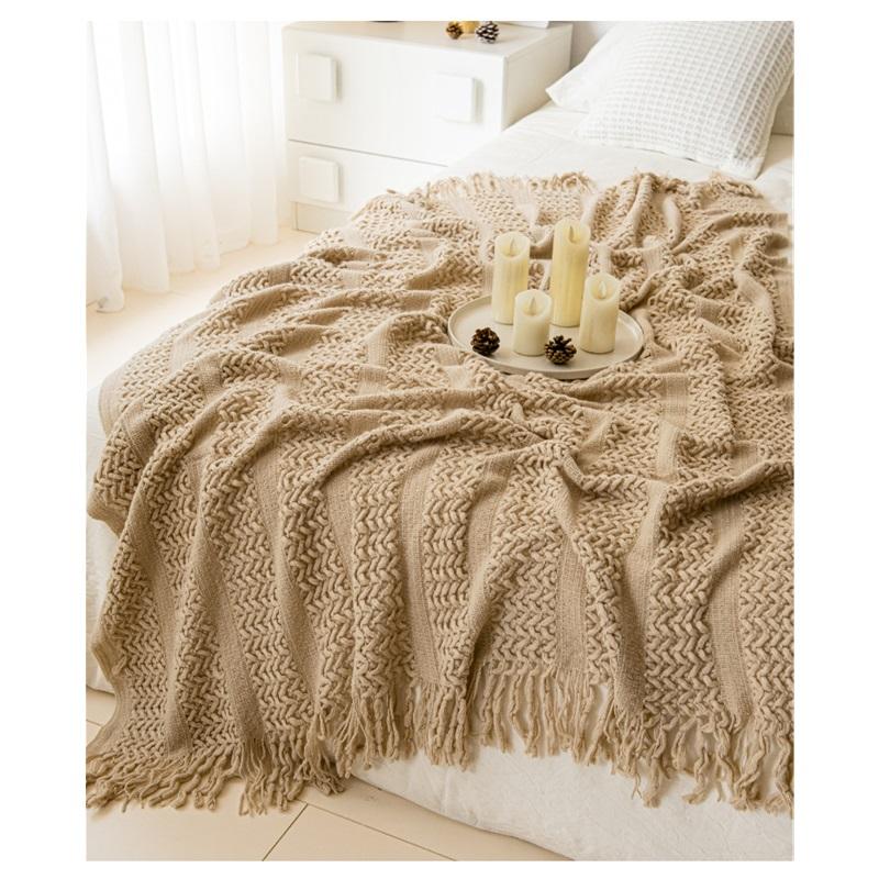 Acrylic Knitted Shawl Blanket Geometric Cable Knit Throw Blanket For Office Couch Sofa Blanket Autumn Winter Cozy Nap Blanket