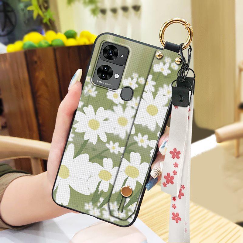 Oil Painting Phone Holder Phone Case For Oukitel C33 Back Cover Anti-dust Protective Anti-knock Lanyard Silicone Flower