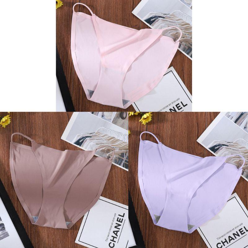 

3 шт. бесшовное нижнее белье из ледяного шелка для женщин, тонкие бесследные сексуальные трусики с низкой посадкой, трусики из чистого хлопка с нижней промежностью, бикини XL