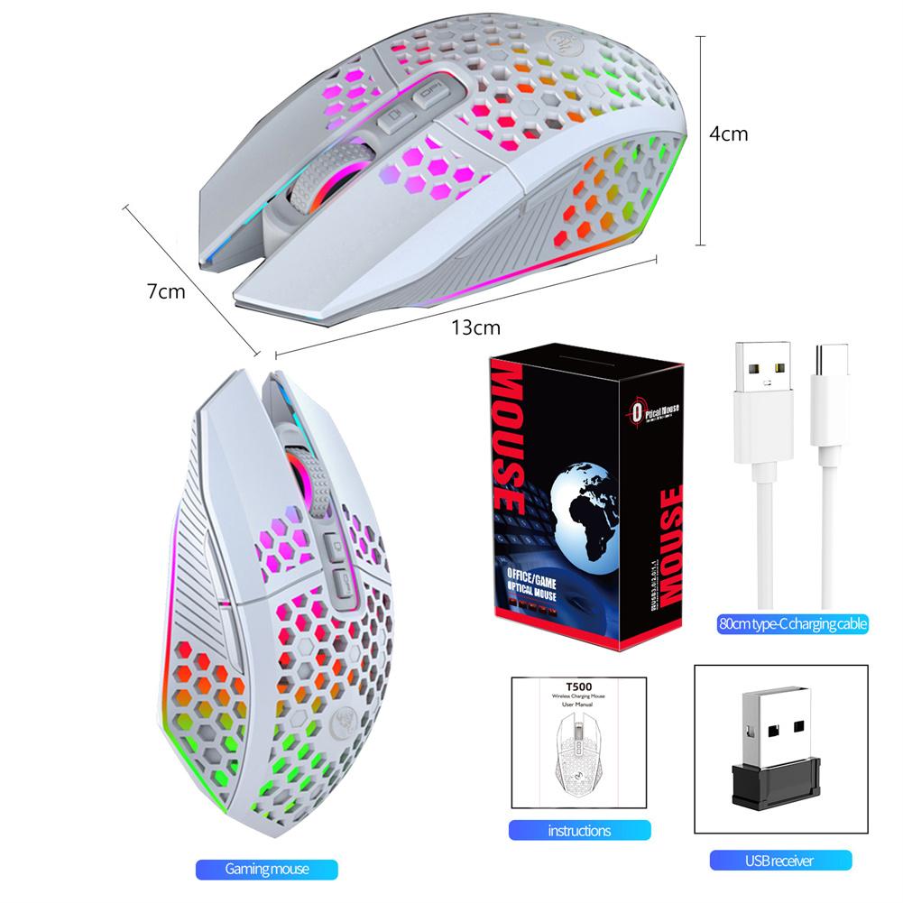 T500 2.4G Wireless Gaming Mouse 1600DPI Rechargeable Optical Silent Mouse With Rainbow Backlit 7 Buttons