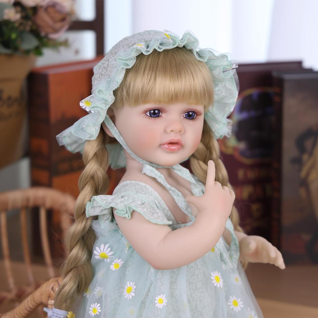 KEIUMI 22-calowa Lalka Reborn Pełny Silikon Winyl Realistyczna Złote Długie Włosy Dziewczynka jak Księżniczka Zabawka dla Dzieci Prezent