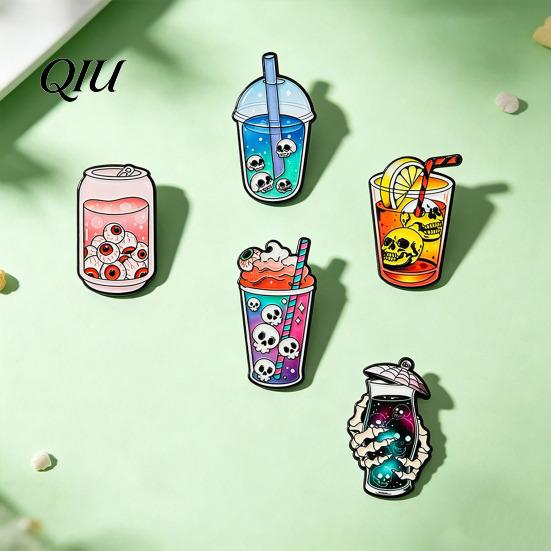 Gothic Alloy Brooch Halloween Badge Dark Style Skull Patten Drinking Texture Charm Shape Zinc Versatile Clothing Accessory