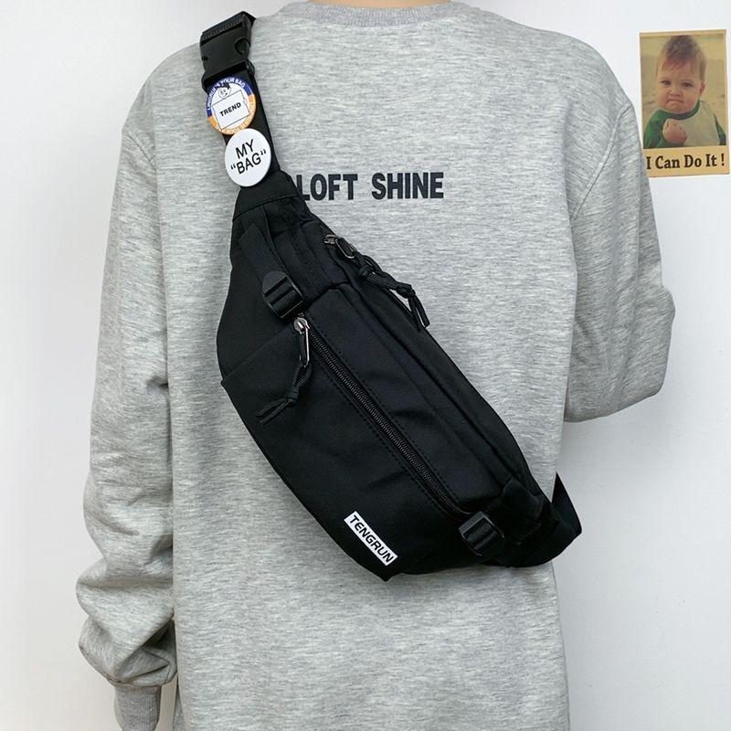 Casual Fanny Pack Japanese Simple Chest Bag Male Trend Personalized Couple Fanny Pack Sports Versatile Panda Pendant Breast Bag