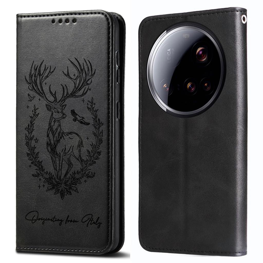 For Xiaomi 15 Ultra Stand Case Lucky Deer Imprinted Magnetic Closure Leather Wallet Phone Cover