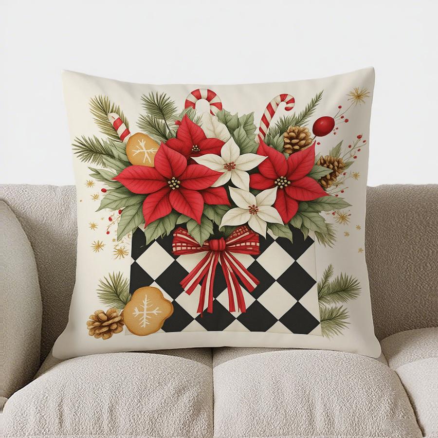Home Decor Snowman Sleigh Christmas Decorative Pillow Cover Pattern Cushion Cover Suitable For Sofa Bedroom Car Pillow Cover