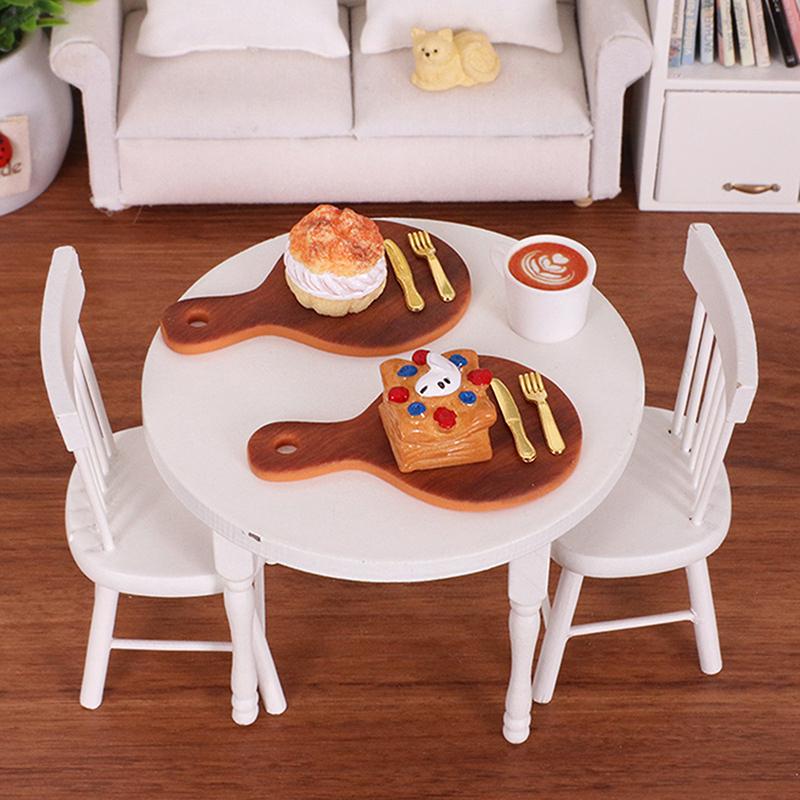 1/12 Puppenhaus Simulation Kuchen Brot Tablett Messer Gabel Kit Puppenhaus Küche Dekoration Puppen Haus Zubehör Rollenspiel Spielzeug