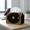 2D Flat, 1pc Celestial Vintage Decorative Rectangular Tissue Box, Sun Moon Stars Black and Golden Color Scheme - Suitable for Home, Kitchen, and Bathr
