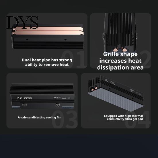 Computer SSD Heatsink M.2 2280 2 Heat Pipes Thermal Silicone Pad Aluminum Alloy Temperature Reduction Grill NVMe Solid State Drive Hard Disk