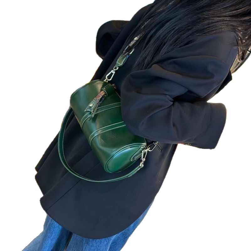 Genuine leather cylindrical bag for women, 2025 new model, versatile underarm shoulder bag, cowhide pillow bag, high-end casual crossbody bag