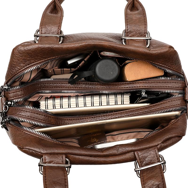 Bolsa Tote Grande Capacidade PU Feminina Multicompartimentos para o Dia a Dia Ombro Transversal