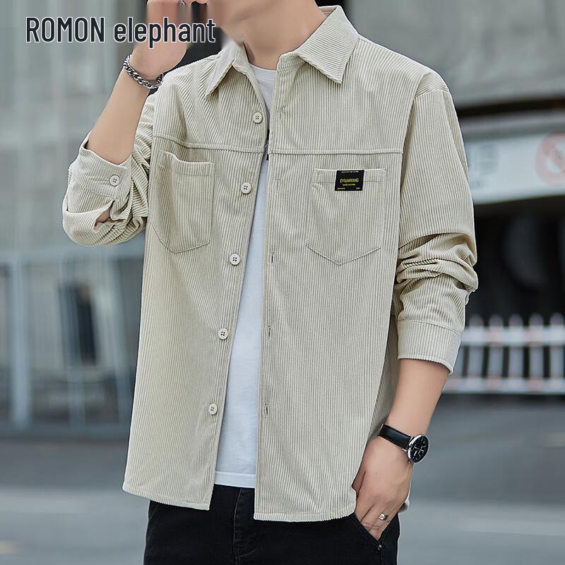 ROMON Men s Corduroy Long Sleeve Shirt 2XL