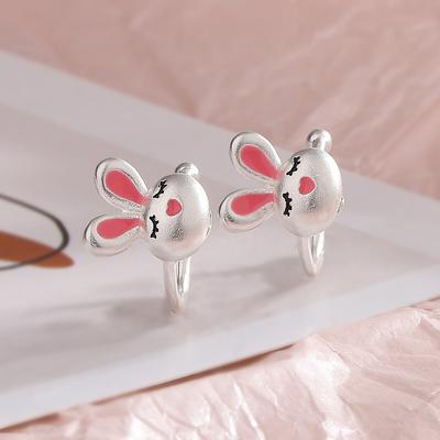 Epoxy Rosa Hasenohrklemmen Niedlich Super Niedlich Cartoon Tierkreis Hase Ohrringe Ohne Ohrlöcher Freundin Ohrknochenklemmen