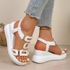 Square Hollow Women'S Wedge Sandals  Solid Color Metal Decoration Comfortable Arch Support Open Toe Suitable for Summer Platform Sandals, Women Shoes
