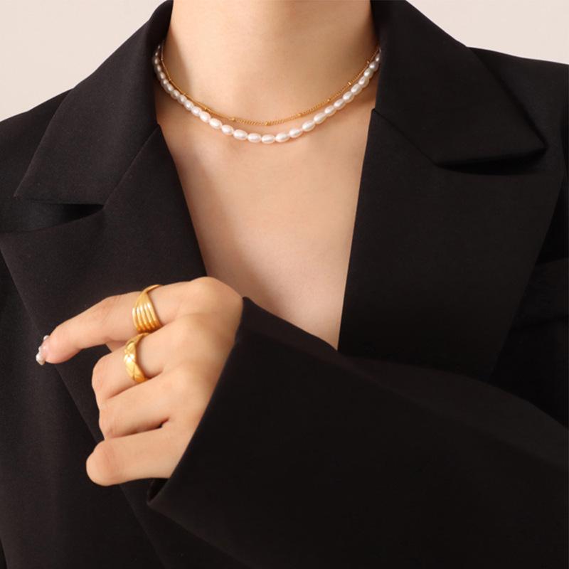Elegant Korean Style Double Layer Freshwater Pearl Necklace for Women - Socialite Clavicle Chain