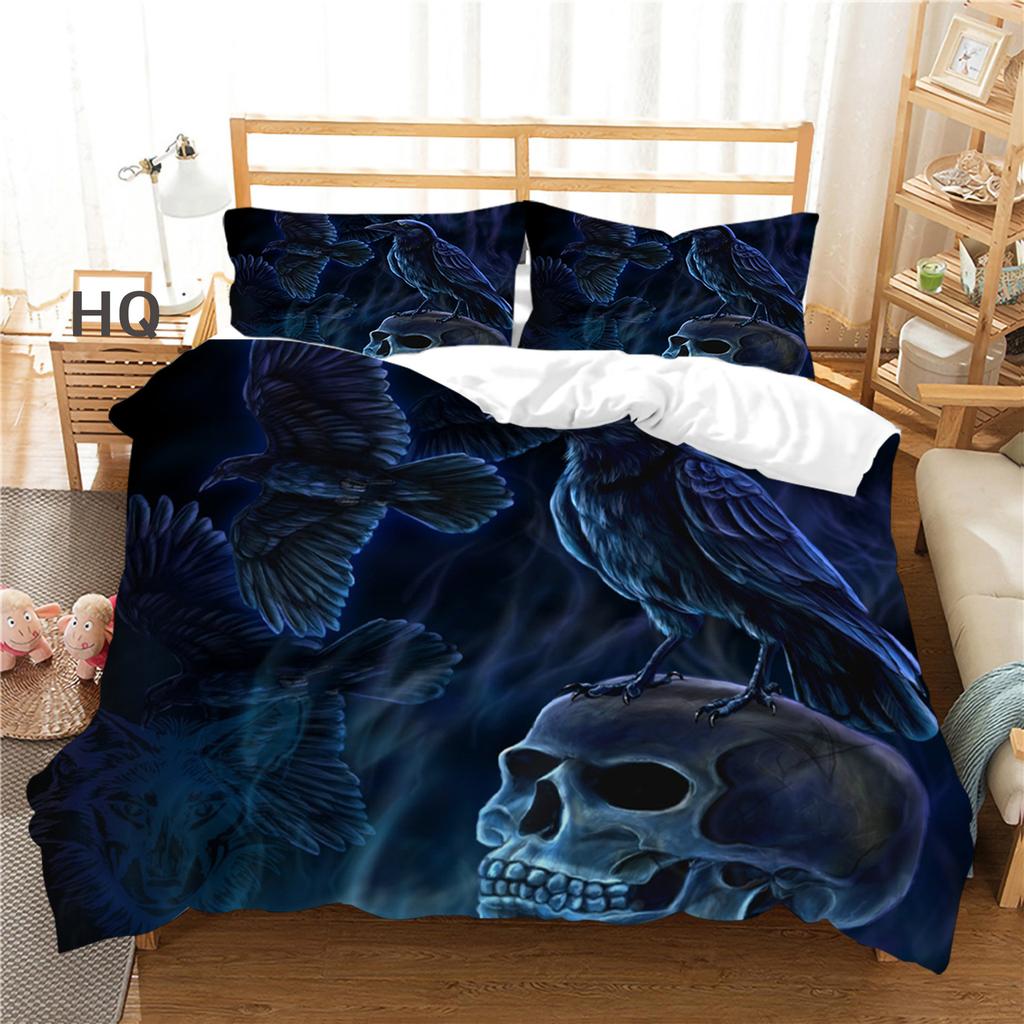 3D Terrifying Skull Bedding Set Halloween Down Duvet Cover Pillowcase 2/3pcs Luxury Home Textile Kid Men's Gift