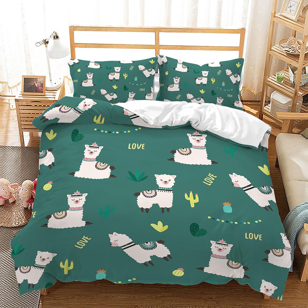 Cartoon Animals Frog chick Alpaca 3D Duvet Cover Bedding Set Comforter Linen Pillowcases Room Decor Single Double King Queen
