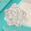 925 Sterling Silber Schöner Großer Blumenring für Damen Mode Party Hochzeit Feiner Schmuck Beliebte Marken Feiertagsgeschenk